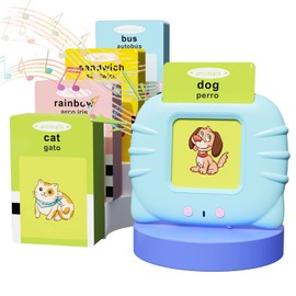 HOMESTEC Speaker Flash Cards Toy Children 1 2 3 4 5 Years Educational Game Audibles for Children 1-6 Years Gifts Girls 112 Sheets 224 Spanish Words Montessori Toy (Blue)