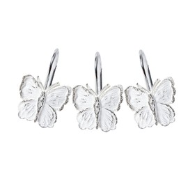 Estmy Shabby Chic Butterfly Decorative Shower Curtain Hooks Rings 12PCS, Resin Vintage Rustproof Metal Unique Cute Shower Hooks for Boho Floral Spring Farmhouse Shower Curtain Bathroom Decor