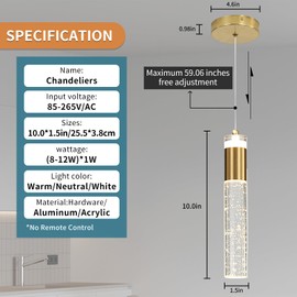 SHINELUX Cylindrical Gold Dining Room Pendant Light, 3 Color Temperature 3000k/4500k/6500k Ceiling Pendant Light, 2 Pack for Bedroom, Living Room, Study Room