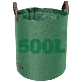 Dihl 500 Litre Heavy Duty Garden Waste Bags, Reusable Rubbish Sacks with Upper and Side Handles, 80cm x 100 cm, Green, Woven Polypropylene. For Waste, Grass, Leaves and More