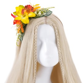 KorViSHOW Hawaiian Orchid Flower Headband - Artificial Hawaii Leis Floral Headpiece Tropical Flower Crown for Women Girls Hawaiian Costume Accessory Summer Beach Pool Vacation Decorations