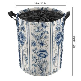 Collapsible Laundry Baskets with Drawstring,Blue Drawing Printed Laundry Hamper Portable Round Dirty Clothes Hamper Waterproof Oxford Cloth Laundry Bag for Dorm,Family,Nursery