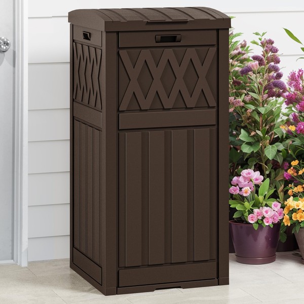 DWVO 33 Gallon Outdoor Trash Can with Tiered Lid and