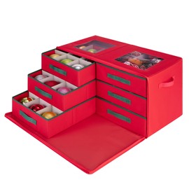 StorageWorks Christmas Ornament Storage, Stores up to 54-4", Christmas Ornament Storage Box with Adjustable Dividers, Christmas Ornament Storage Containers with Removable Trays, Red