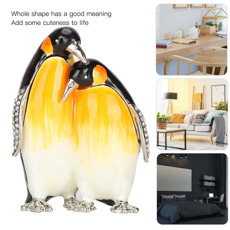 Penguin Couple Ornament Desktop Crafts Collection Decor Penguin Jewellery Storage