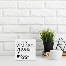 Entryway Table Decor Wooden Box Sign,Keys Wallet Phone Kiss Wood Box Sign Desk Decor, Entry Way Decor,Entry Way Table Home Decor