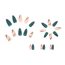 24 Pcs French Press On Nails Medium, Fake Nails Almond Glue On Nails, Dark Green Oval Pointed False Nails, Coffin Nails Acrylic Nails Art Nail Decoration for Women And Girls