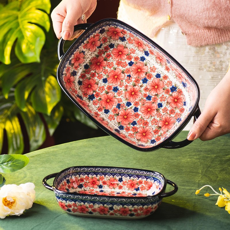 ONECCI Baking Dish Ceramic Baking Pan Blue Casserole Dish Porcelain