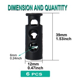sourcing map 6pcs Plastic Spring Cord Locks, End Stopper Double Hole Toggle Rope Fastener for Drawstrings Clothing, Shoelaces, Bags, Black