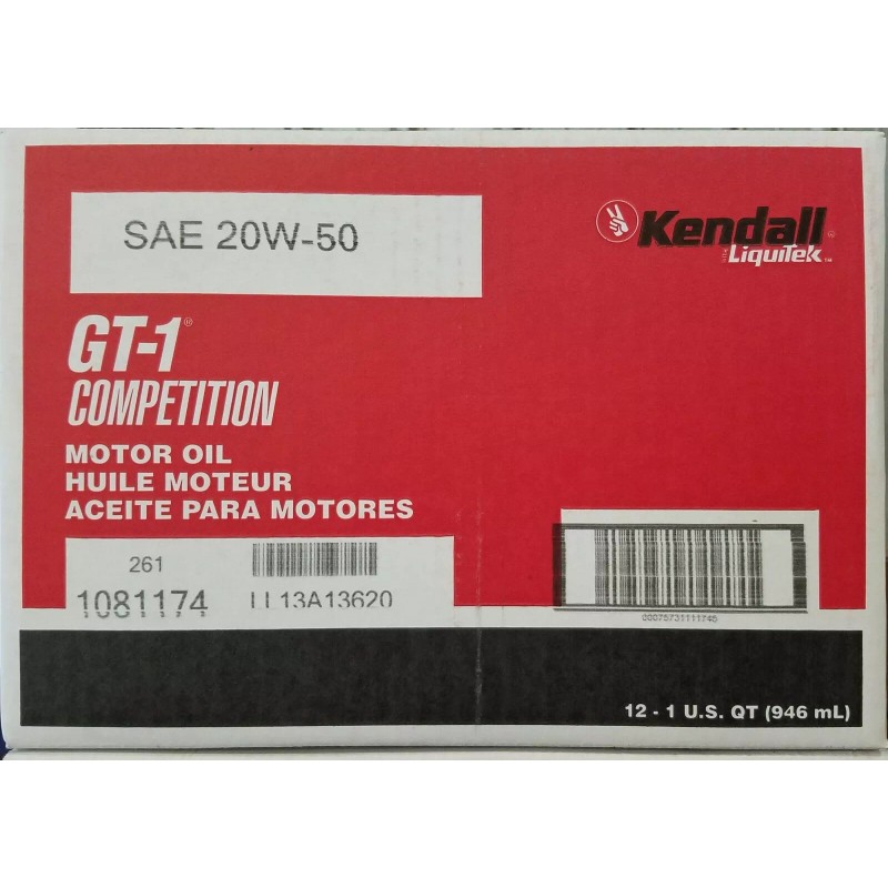 Kendall Titanium 20W50 GT-1 Competition Motor Oil; Case of 12