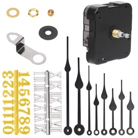Glarks 12pcs 18MM Black High Torque Long Shaft Clock Movement Mechanism Kit Includes 1pcs Clock Movements with 1pcs Hooks, 4 Different Pairs Clock Hands, 4pcs Mounting Hardware, 2pcs Clock Numerals