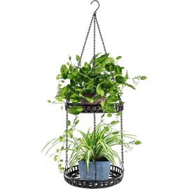PIKAMAO Plant Hanger Indoor Outdoor, 2 Tier Hanging Planter Plant Shelf, Metal Hanging Plants Holder for Indoor Outdoor Plants