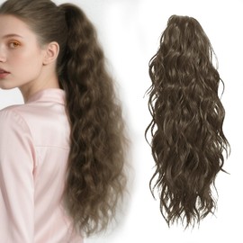 ELNX Ponytail Extensions 18 Inch Curly Ponytail Extensions Clip in Ponytail Clip on Ponytail Artificial Ponytail for Daily Use (Brown)