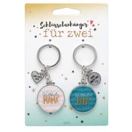 GRUSS & CO Couple Keyring "Mama" & "Papa" | Pendant Set, Two Pendants with Key Ring, 8.5 cm | Gift for Two, for Couples | 47014