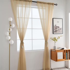 SpaceDresser - Paneles de cortina de gasa transparente con bolsillo para barra de tratamiento de ventana para cocina, recámara, sala de estar, cortinas de filtrado de luz solar, decoración semi del