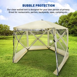 Pentagon Pop Up Bubble Tent Clear – 9.6 X 9.6 – Instant Weather Style Tent –Cold Weather Pod - Restaurants, Public Spaces, Dining, Privacy, Camping, Sickness Protection, Parties & Events - Beige