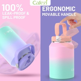 Cafezi 64oz Insulated Water Bottle, Stainless Steel Water Bottles with Flip Straw and Top Handle, Leak Proof, No Sweat, Iced for 34 Hours, Vacuum Insulated Cup for Home, Office, Hiking, Car