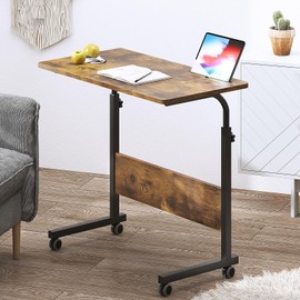 DlandHome Rolling Desk Adjustable Standing Desk, Mobile Side Table 31.4 Inches w/Wheels Adjustable C Table Movable Portable Laptop Computer Stand for Bed Sofa,Retro