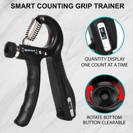 5-60 Kg Hand Grip Strengthener Finger Handgrip Wrist Squeezer Exerciser Tool Trainer With Counter Arm Training Adjustable Forearm And Hand Strength For Muscle Workout Gripper Gym Essentials Black