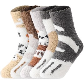 Loiyadn Fuzzy Socks for Women - Fluffy Socks Women, Cute Socks Soft Slipper Socks for Women, Winter Funny Animal Cozy Socks, Beige