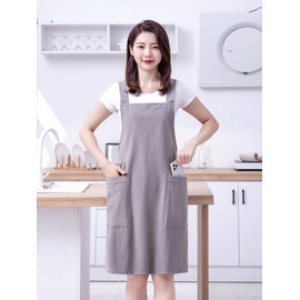 Sweetheart Retro Kitchen Aprons for Women with Pocket Cotton Princess Skirt Cooking Cross Back Work Apron for Chef Gardening(Gray)