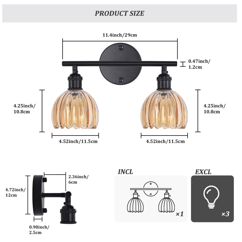 Shenmoyl Bathroom Light Fixtures, 2-Light Black Vanity Wall Light Over
