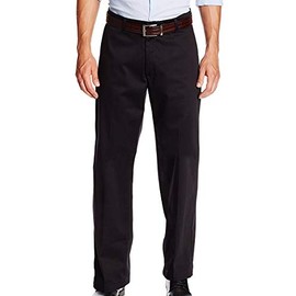 Lee Men's Comfort Waist Custom Relaxed Fit Flat Front Pant, Black, 32W x 34L