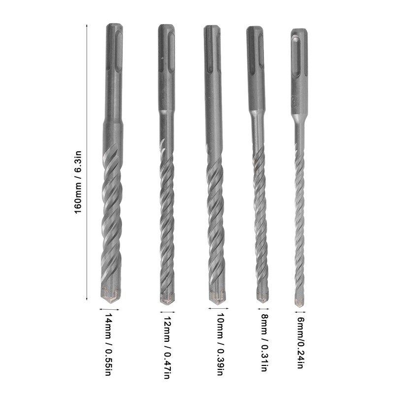 5PCS Masonry Drill Bit Set 40cr Cemented Carbide 160mm Drill