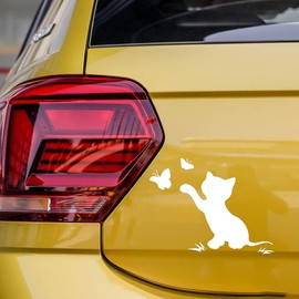 [JASDESIGN] Cat Sticker Cat Sticker Cutting Sticker Car Motorcycle Decal Butterfly Cute JM-191 (White Silver, 1)