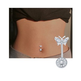 AVYRING Short Belly Button Bars Butterfly Dangle 6MM 14G Stainless Steel Women Navel Rings Belly Piercing Rose gold