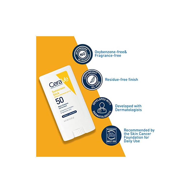 CeraVe - Protector solar en barra SPF 50, 0.47 oz.