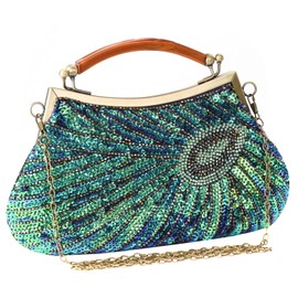 Guozi - Bolso de mano para mujer, estilo clásico, con lentejuelas, estilo pavo real, hecho a mano, para bodas y fiestas, Azul (Peacock Blue), 28cm * 20cm
