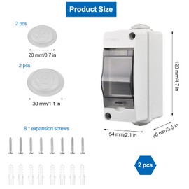 Pack of 2 Surface-Mounted Fuse Boxes, Small Distribution Box, IP65-1 Row, 2 Modules, Distribution Box Surface-Mounted, Suitable for Outdoor Gardens, Farms, Charging Stations, Wet Rooms