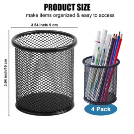 Marte Vanci Mesh Pen Holder Pen Pots for Desk Metal Pencil Cup Desktop Pencil Brush Holder Organiser for Home Office Classroom Black 4 Packs