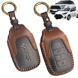 TatkDIY Key Case, Genuine Leather, Key Cover, Late Custom Parts, Car Accessories, Dress Up, Interior Parts, Prevents Dropping Scratches (3 Button Black with Logo)