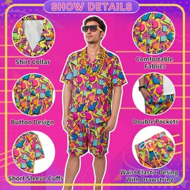 YQVGFBY 80s 90s Fancy Dress for Men 80s 90s Shell Suit Costume Men,Hip-hop T-shirts and Shorts Set, Sportswear, Disco,Carnival Costumes (Red, 2XL)