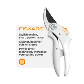 Fiskars Bypass Pruner with PowerLever, Lightweight Garden Shears, White