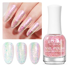 MIZHSE Nail Polish: 15Ml Mermaid Pearl Nail Polish Pink Aurora Sequins Effect Nail Polish, Fingernail and Toenail Polish Glossy Long Lasting Nail Polish Trendy DIY at Home Nail Gift Spree