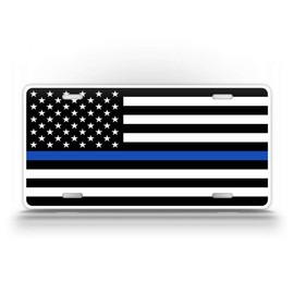 SignsAndTagsOnline Thin Blue Line American Flag License Plate Patriotic USA Tactical Law Enforcement Auto Tag