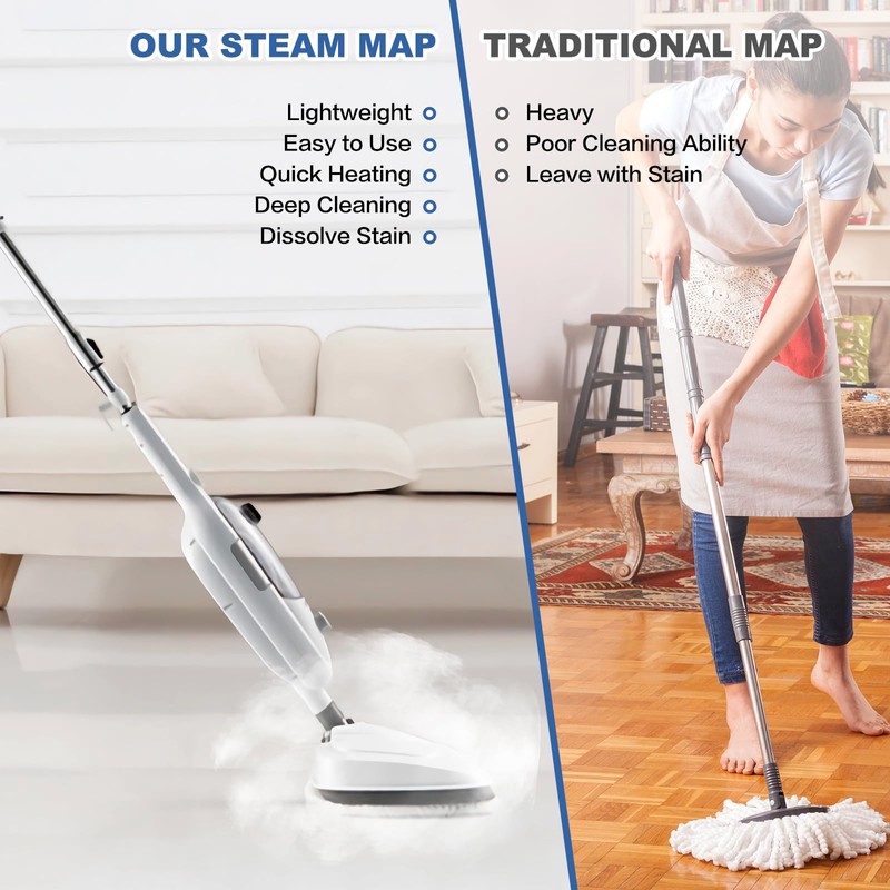 Steam Mop Cleaner 10-in-1 with Convenient Detachable Handheld Unit, Laminate/Hardwood/Tiles/Carpet