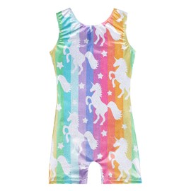 EQSJIU 2 Packs Sparkle Leotards For Girls Gymnastics Size 5-6 With Shorts Unicorn Rainbow Adorable Shiny Kids Dance Unitards Biketards 5-6 Years Little Girl