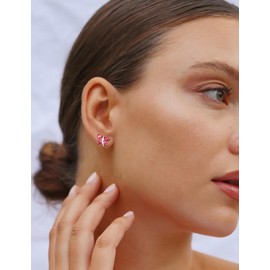 RANDES Small Dragonfly Earrings White Gold Plated Sterling Silver Ruby Earrings Dainty Red Earring Studs for Women July Birthstone Earring