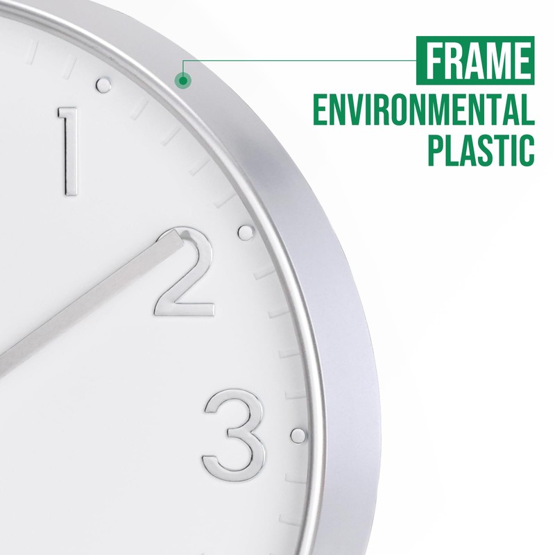 bakbrand Wall Clock Silent Modern Round Decor Clock Non-Ticking Battery