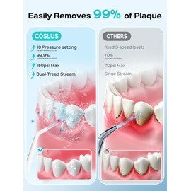 COSLUS Water Dental Flosser Teeth Pick: Portable Cordless Oral Irrigator 300ML Rechargeable Travel Irrigation Cleaner IPX7 Waterproof Electric Flossing Machine for Teeth Cleanin