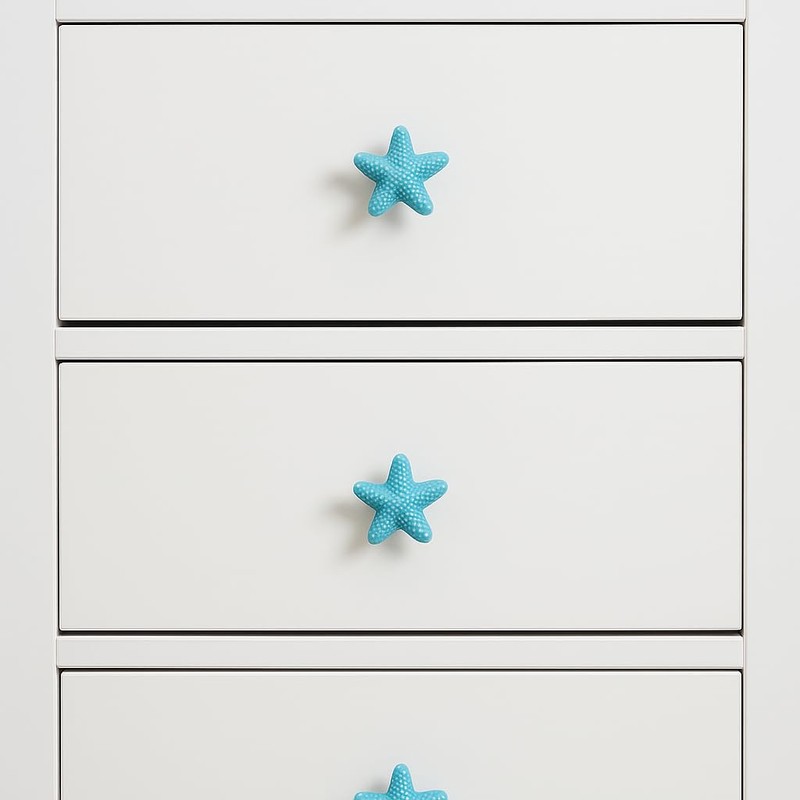 Seaside Themed Starfish Drawer Knobs Set of 4, 3.4cm Blue