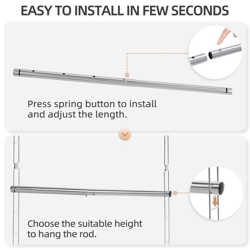 STORAGE MANIAC Hanging Closet Rod, Adjustable Width and Height Closet