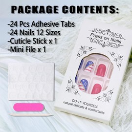 KTAABTR Special Independence Day Press on Nails Short Coffin Nails Red Blue And White Stripes Glossy Fake Nails with Glue 4th of July Gold Glitter False Nails Stick on Nails for Women DIY Manicure