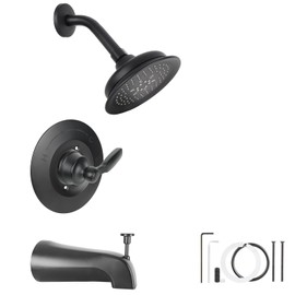 Compatible with Delta Shower Trim Kit 14 Series, Matte Black Shower Faucet Set, 5-Spray Shower Head, Tub Faucet, Shower Handle, Fits R10000 Series Valves (Cartridge/Valve Not Included)