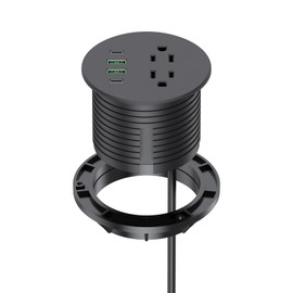 Recessed Power Grommet 3 inch with 65W USB C Ports 2 AC Outlets,Recessed Outlet Fast Charging Station,Desk Hole Grommet Outlets,Round Desktop Power Grommet Outlet for Office,Home,Nightstand (Black)