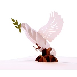 iGifts And Cards Inspirational White Dove with Olive Branch 3D Pop Up Greeting Card - Peace, Religious, Faith, Christian, Priest Ordination, Wedding, Confirmation, First Communion, Sympathy, Get Well